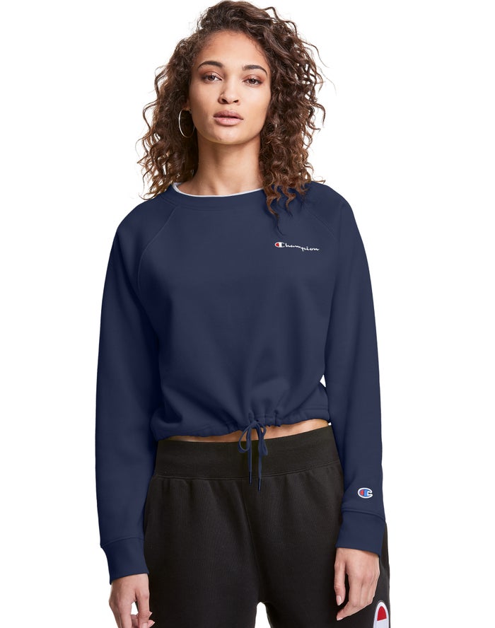 Champion Campus Fleece Cropped Crew Embroidered Script Logo Sweatshirt Dames - Donkerblauw - Belgie